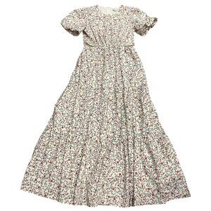 WAYF Mini Floral Tiered Maxi Dress Cream Red, M